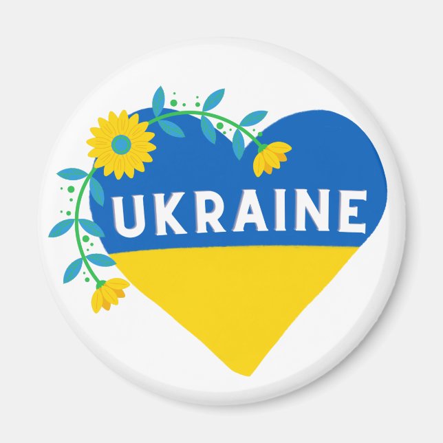Colourful Ukraine Flower Heart Magnet (Front)