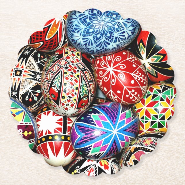 Colourful Ukrainian Easter Eggs Paper Coaster (Front)