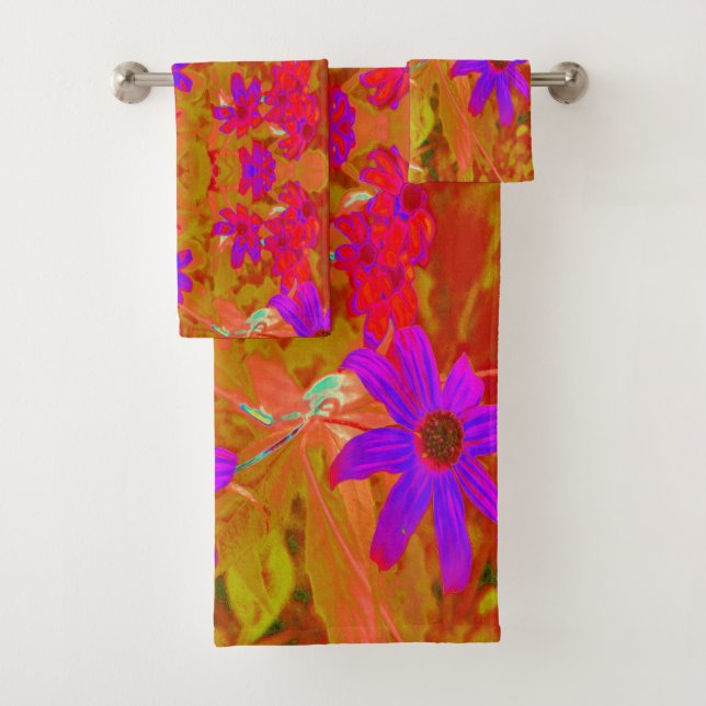Colourful Ultra-Violet, Magenta and Red Wildflower Bath Towel Set (Insitu)