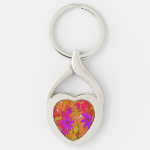 Colourful Ultra-Violet, Magenta and Red Wildflower Key Ring
