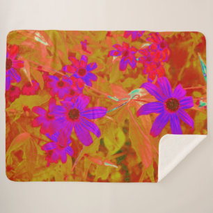 Colourful Ultra-Violet, Magenta and Red Wildflower Sherpa Blanket