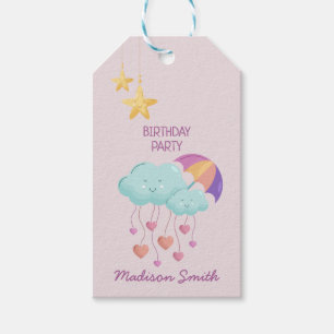 Colourful Umbrella Birthday Card with Cute Clouds  Gift Tags