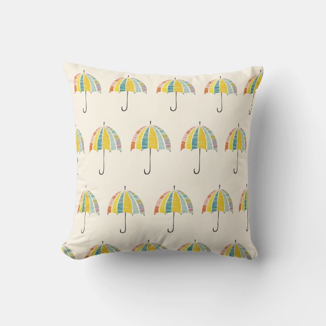 Colourful Umbrella – Bright & Cheerful Rainy Day Cushion (Front)
