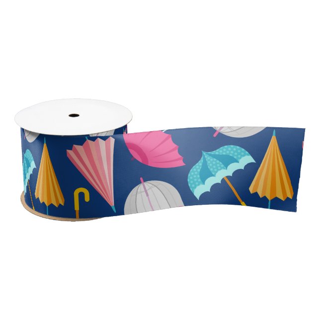 Colourful Umbrella Pattern Satin Ribbon (Spool)