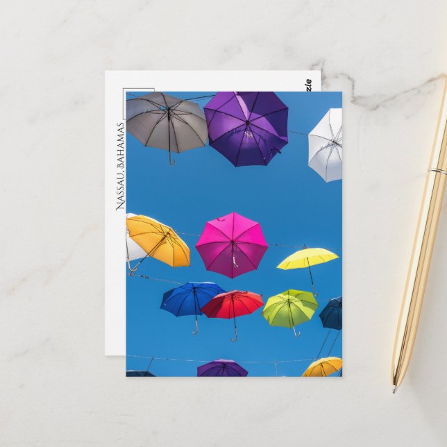 Colourful Umbrella Street Ceiling Postcard (Front/Back In Situ)