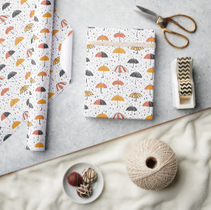 Colourful Umbrellas and Raindrops Wrapping Paper