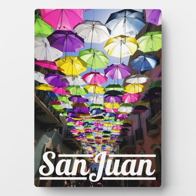 Colourful Umbrellas at San Juan Puerto Rico photo Plaque (Front)