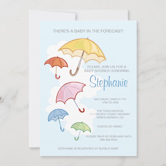 Colourful Umbrellas Baby Shower Invitation (Front)