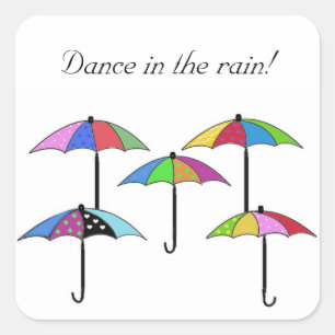 Colourful Umbrellas Dance in the Rain Square Sticker