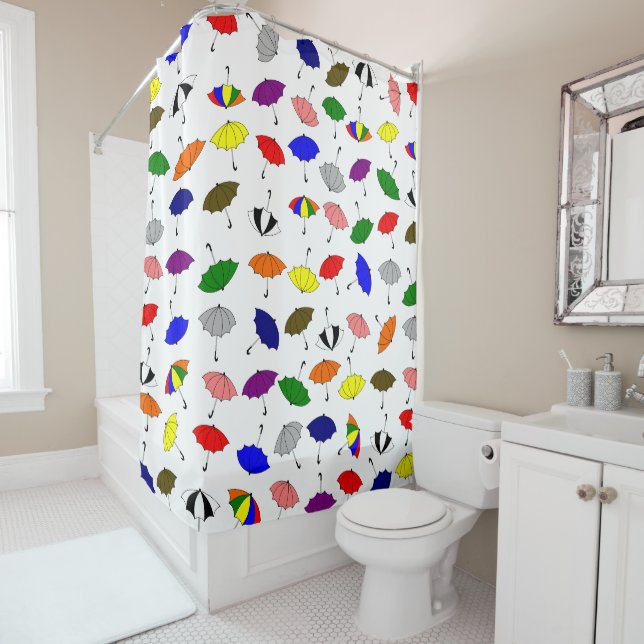Colourful Umbrellas Design Shower Curtain (In Situ)