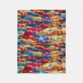 Colourful umbrellas in the sky blue orange red  fleece blanket