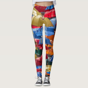 Colourful umbrellas in the sky blue orange red leggings
