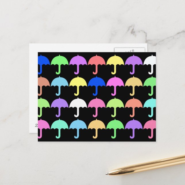 Colourful Umbrellas Postcard (Front/Back In Situ)
