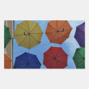 Colourful umbrellas rectangular sticker