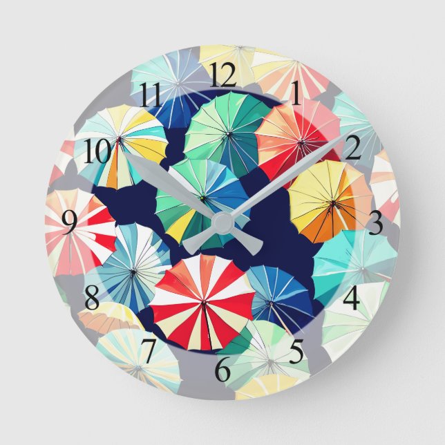 Colourful Umbrellas  Round Clock (Front)