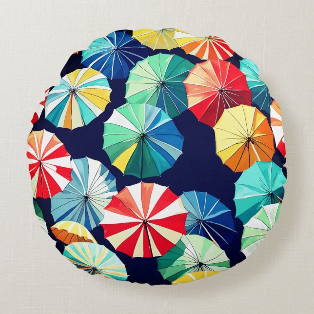Colourful Umbrellas  Round Cushion (Front)