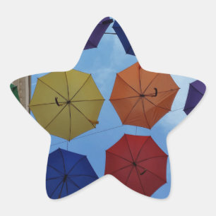 Colourful umbrellas star sticker