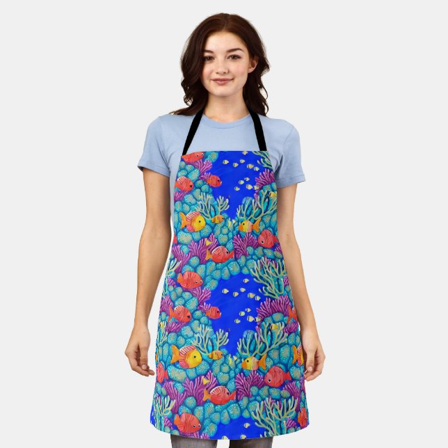 Colourful Underwater Coral Reef Seamless Pattern Apron (Worn)