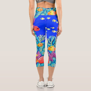 Colourful Underwater Coral Reef Seamless Pattern Capri Leggings