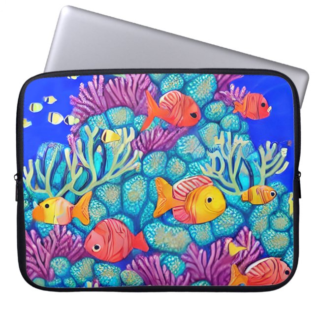 Colourful Underwater Coral Reef Seamless Pattern Laptop Sleeve (Front)