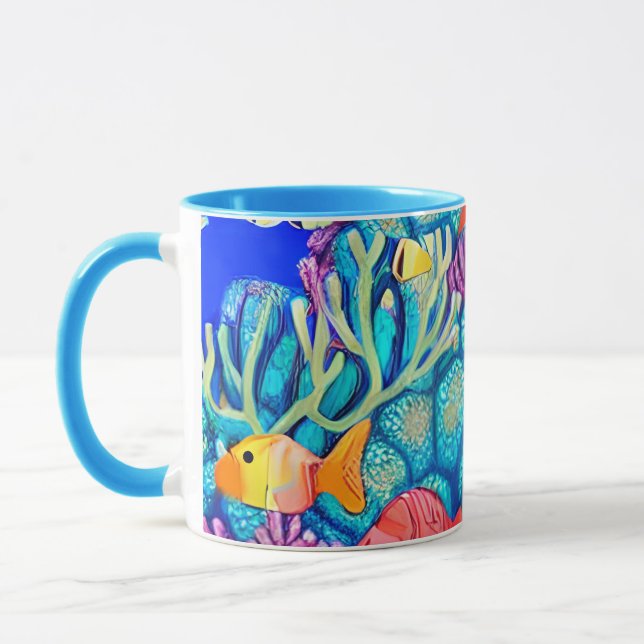 Colourful Underwater Coral Reef Seamless Pattern Mug (Left)