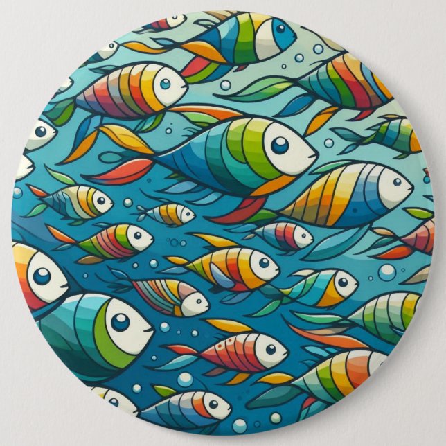 Colourful underwater fish art 6 cm round badge (Front)