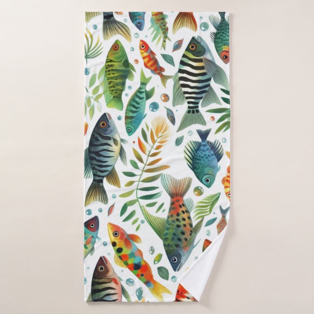 Colourful underwater fish art bath towel (Bath Towel)