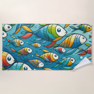 Colourful underwater fish art beach towel