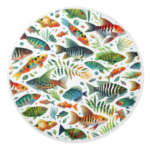 Colourful underwater fish art ceramic knob