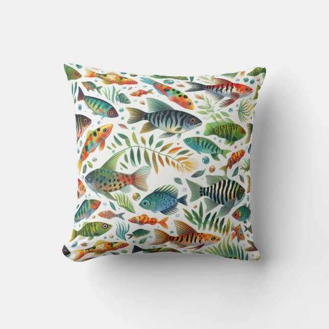 Colourful underwater fish art cushion (Front)