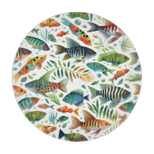 Colourful underwater fish art cutting board
