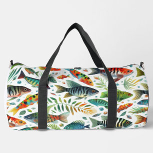 Colourful underwater fish art duffle bag