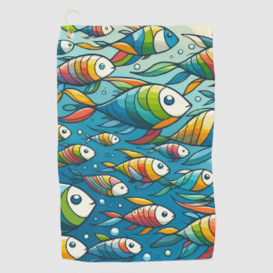 Colourful underwater fish art golf towel