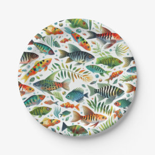 Colourful underwater fish art paper plate