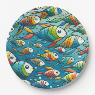Colourful underwater fish art paper plate