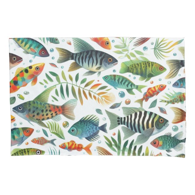 Colourful underwater fish art pillowcase (Front)