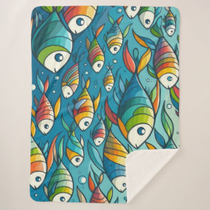 Colourful underwater fish art sherpa blanket