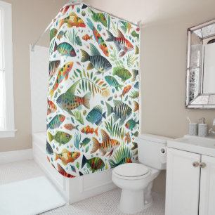 Colourful underwater fish art shower curtain