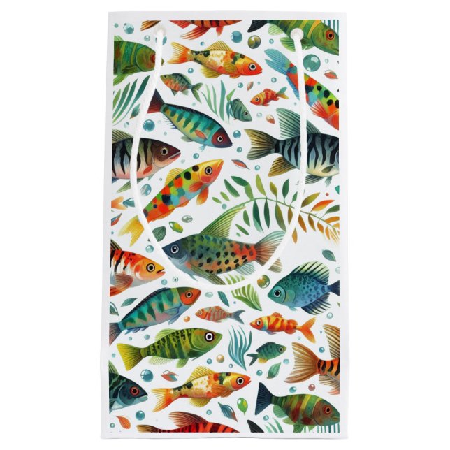 Colourful underwater fish art small gift bag (Front)