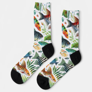 Colourful underwater fish art socks
