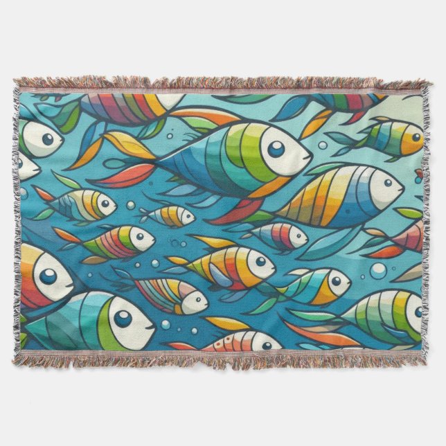 Colourful underwater fish art throw blanket (Front)