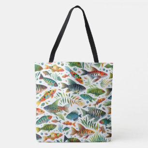 Colourful underwater fish art tote bag