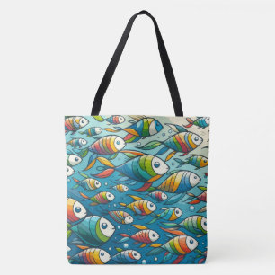 Colourful underwater fish art tote bag