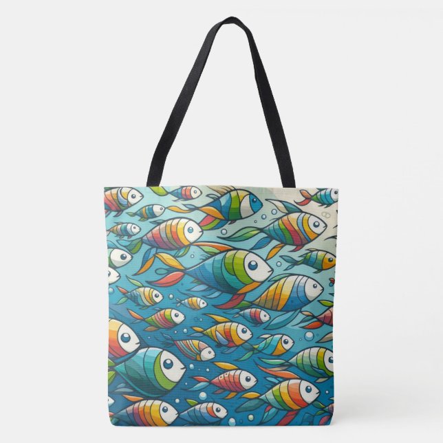 Colourful underwater fish art tote bag (Front)