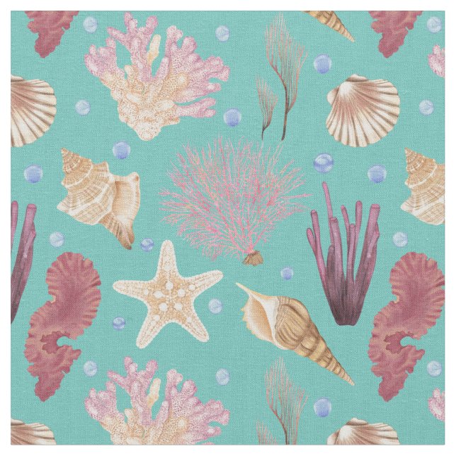 Colourful Underwater Life Pattern Fabric (Close Up)
