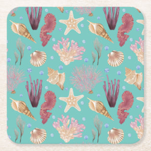 Colourful Underwater Life Pattern Square Paper Coaster