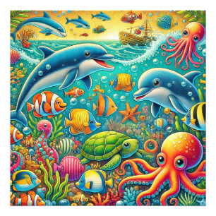 Colourful Underwater Scene Featuring Marine Life Photo Print