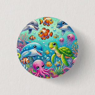 Colourful Underwater Scene Featuring Playful Sea 3 Cm Round Badge
