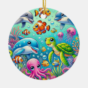 Colourful Underwater Scene Featuring Playful Sea Ceramic Tree Decoration