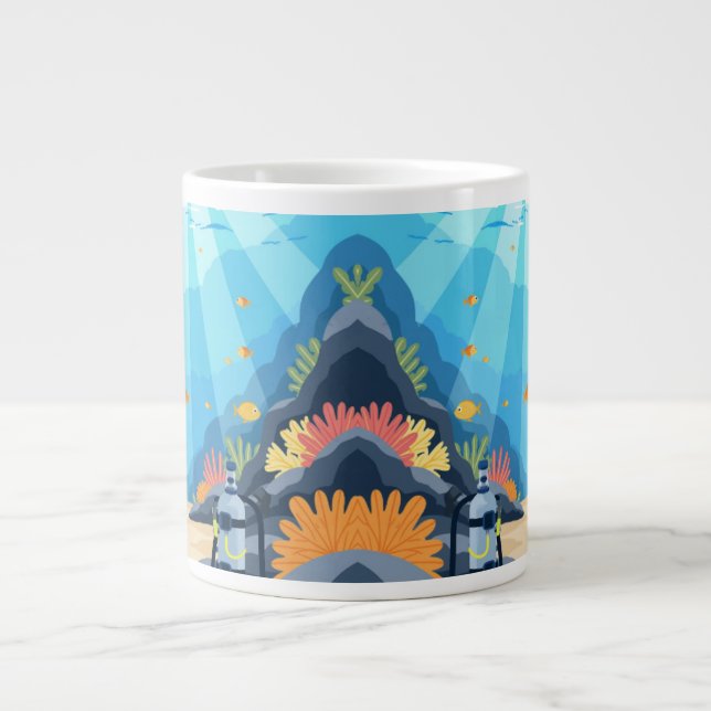 Colourful Underwater Scuba Diving Adventure Coffee Large Coffee Mug (Front)